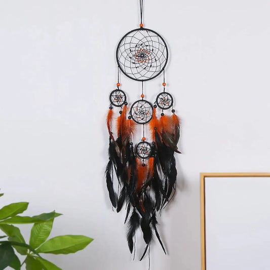 Dreamcatcher | Black | Orange | Dream Catcher | Wall Hanging Decoration | Boho | Feathers | Art | Halloween | Gift Crystal Eyes It