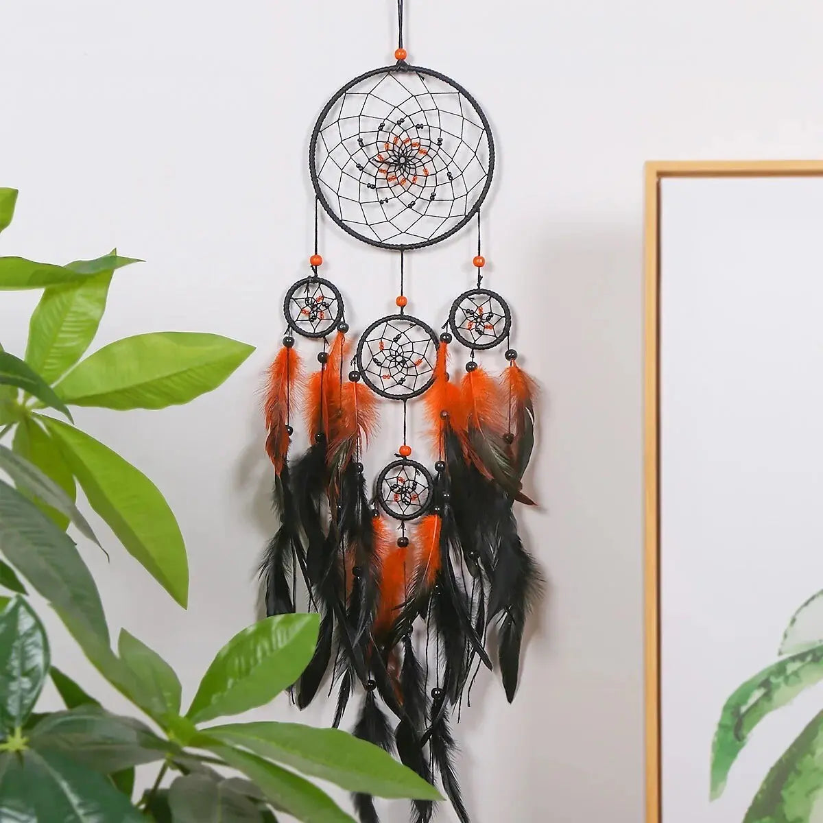 Dreamcatcher | Black | Orange | Dream Catcher | Wall Hanging Decoration | Boho | Feathers | Art | Halloween | Gift Crystal Eyes It