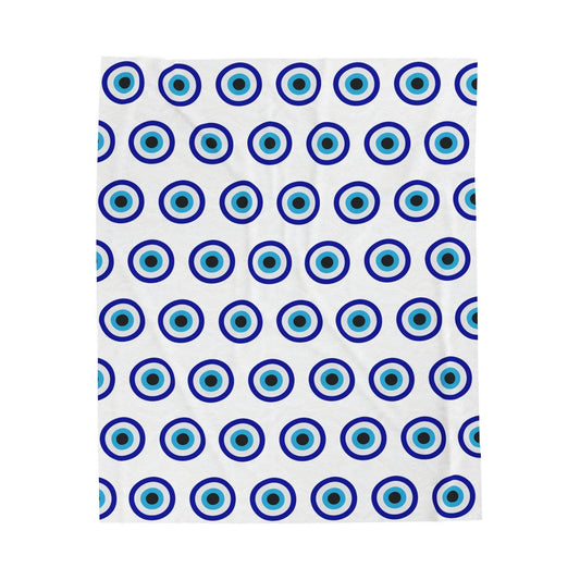 Evil Eye Blanket | Velveteen | Plush | Throw | Blankets | White | Blue | Gift