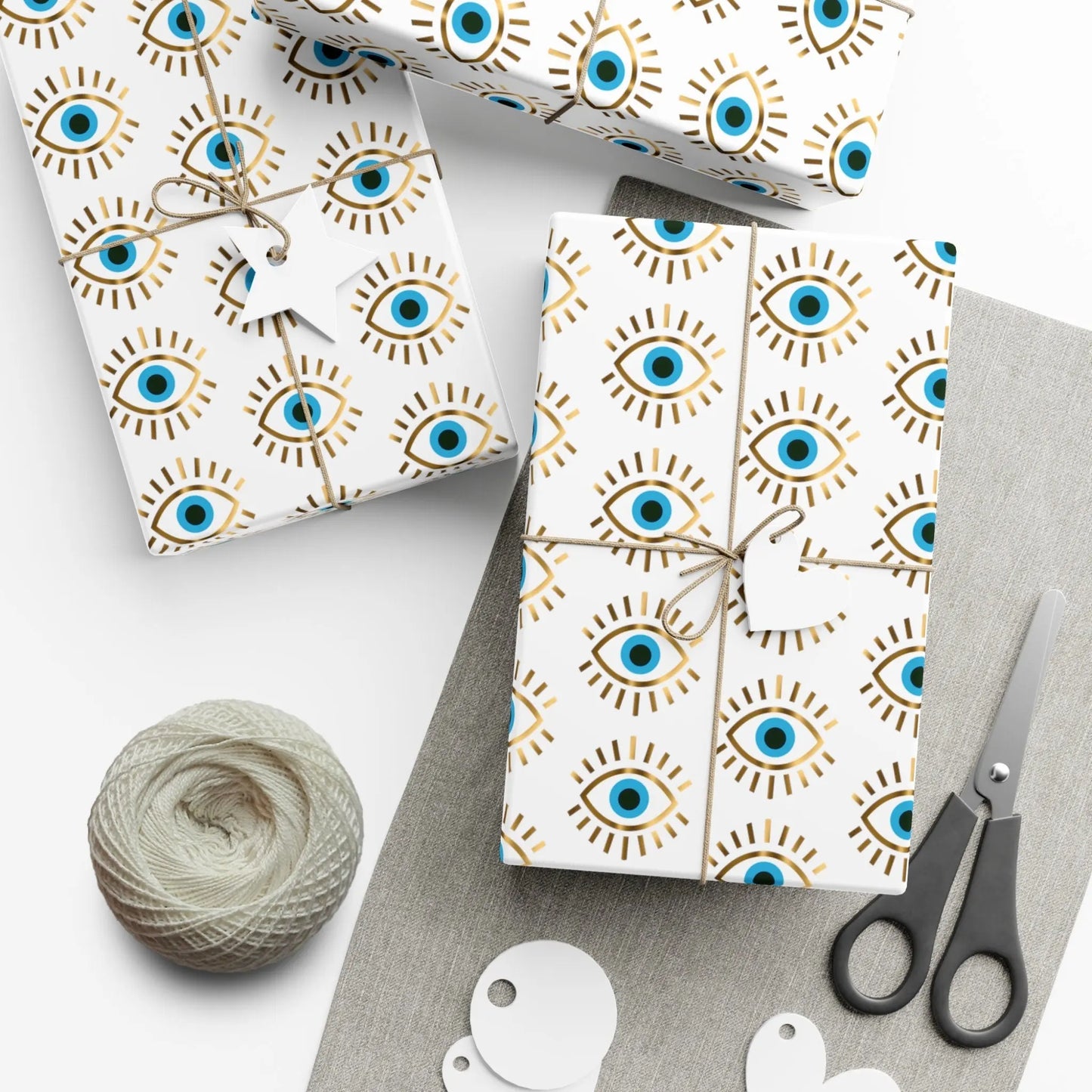 Evil Eye Wrapping Paper | Blue | Gold | Gift Wrap Paper | Holidays | Special Occasion | Gifts