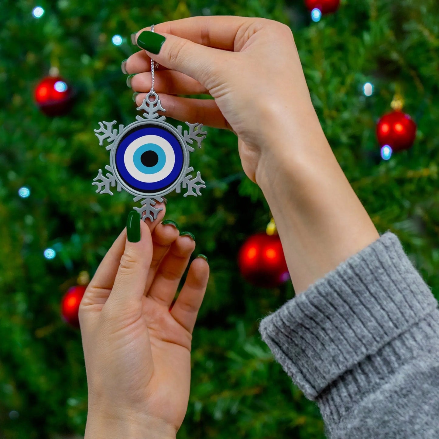 Evil Eye Christmas Ornament | Pewter Snowflake | Decoration | Decor | Holidays | Gift