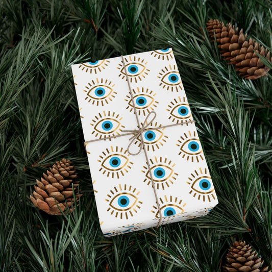 Evil Eye Wrapping Paper | Blue | Gold | Gift Wrap Paper | Holidays | Special Occasion | Gifts